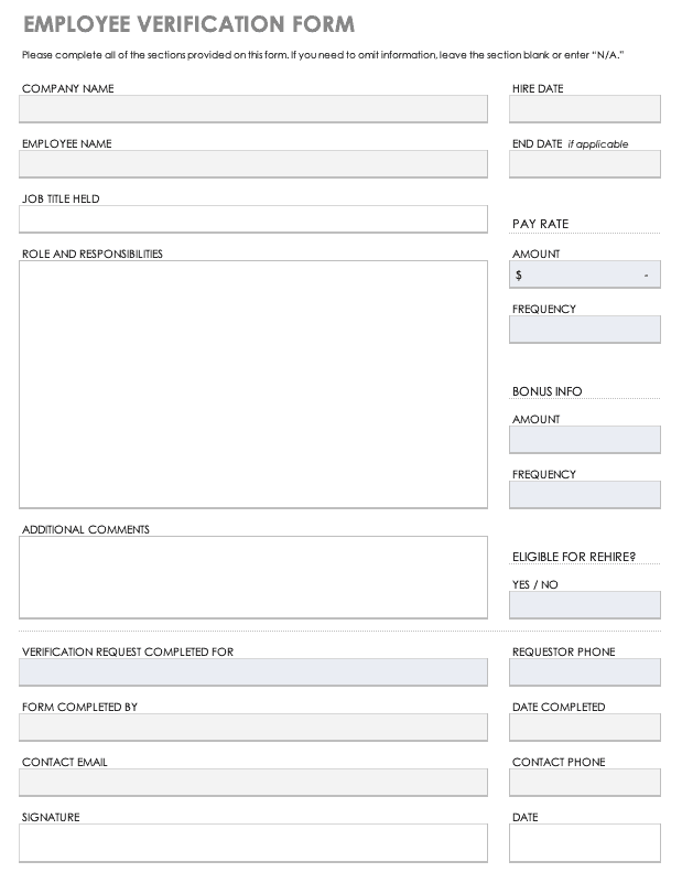 Employee Verification Form Template