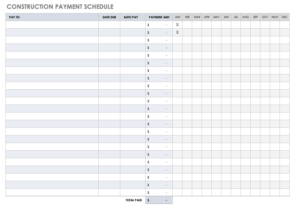 Construction Payment Schedule Template