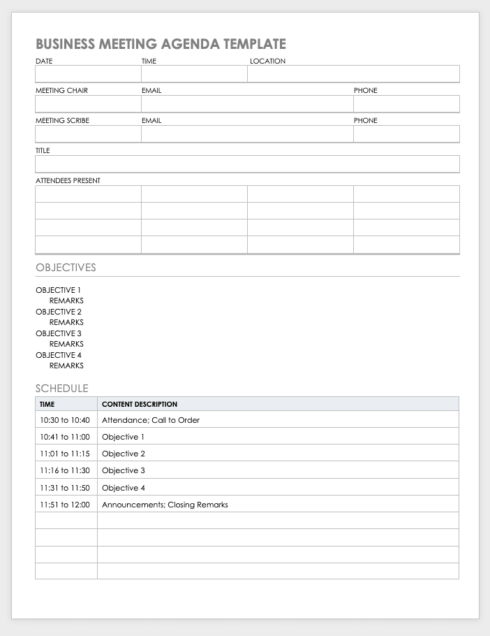 Business Meeting Agenda Template