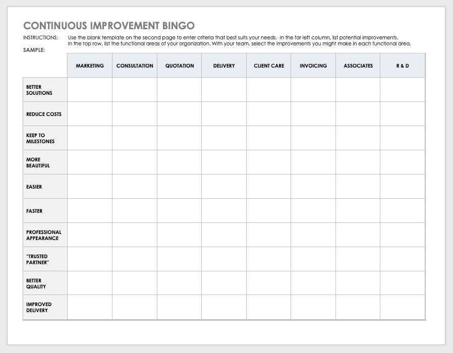 Continuous Improvement Bingo