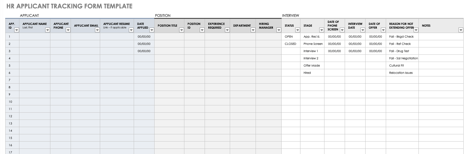 HR Applicant Tracking Form Template