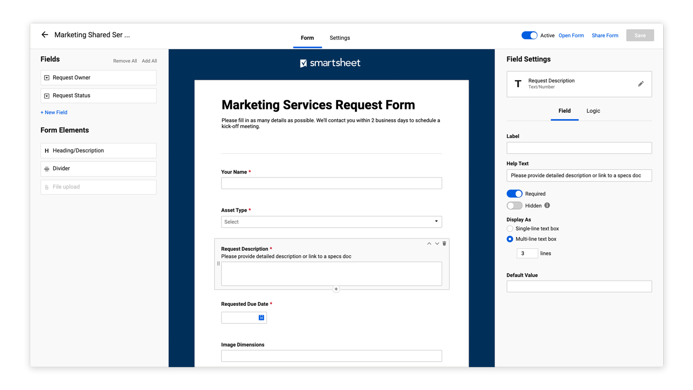 Smartsheet forms builder