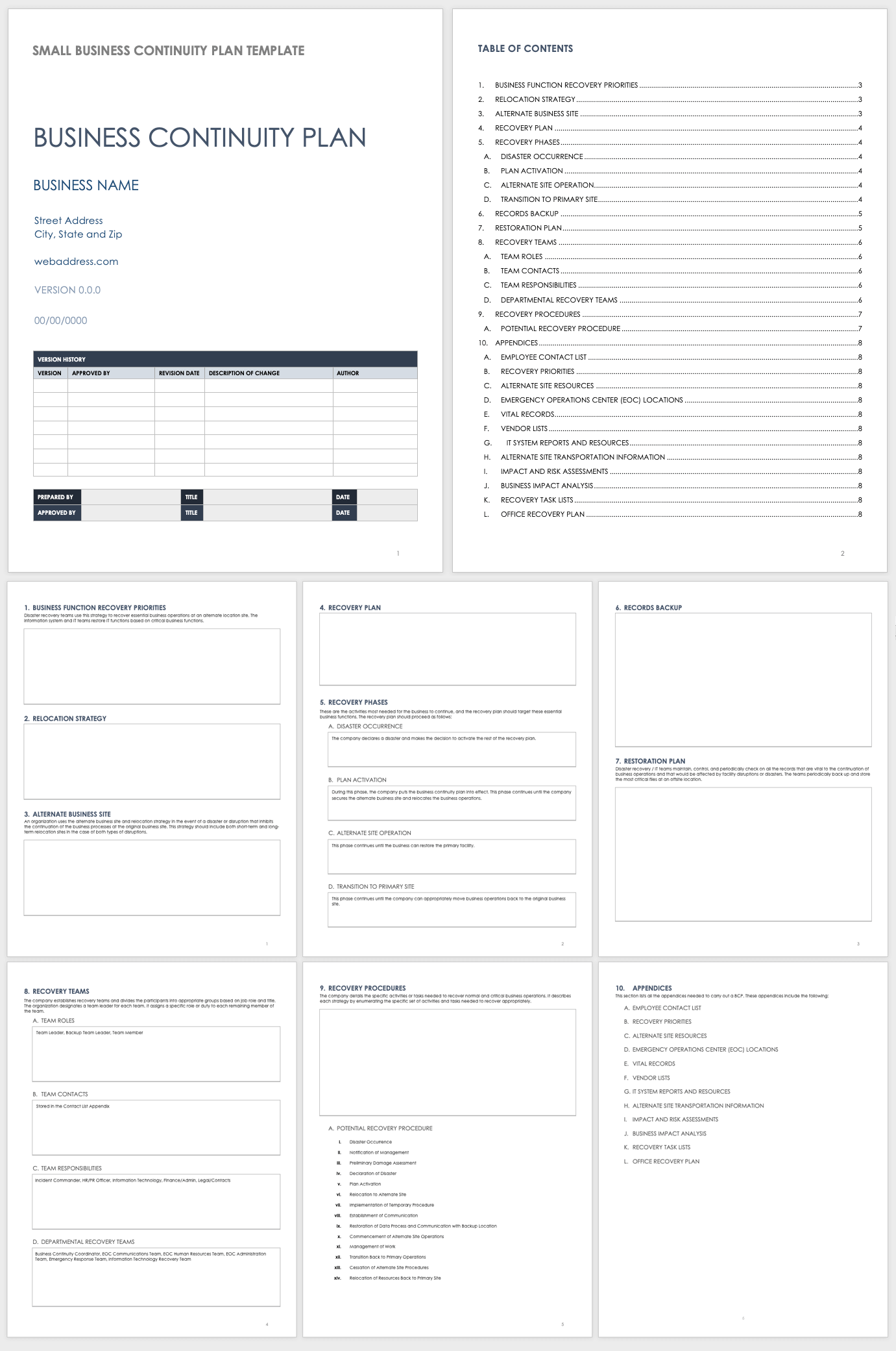 Small Business Continuity Plan Template