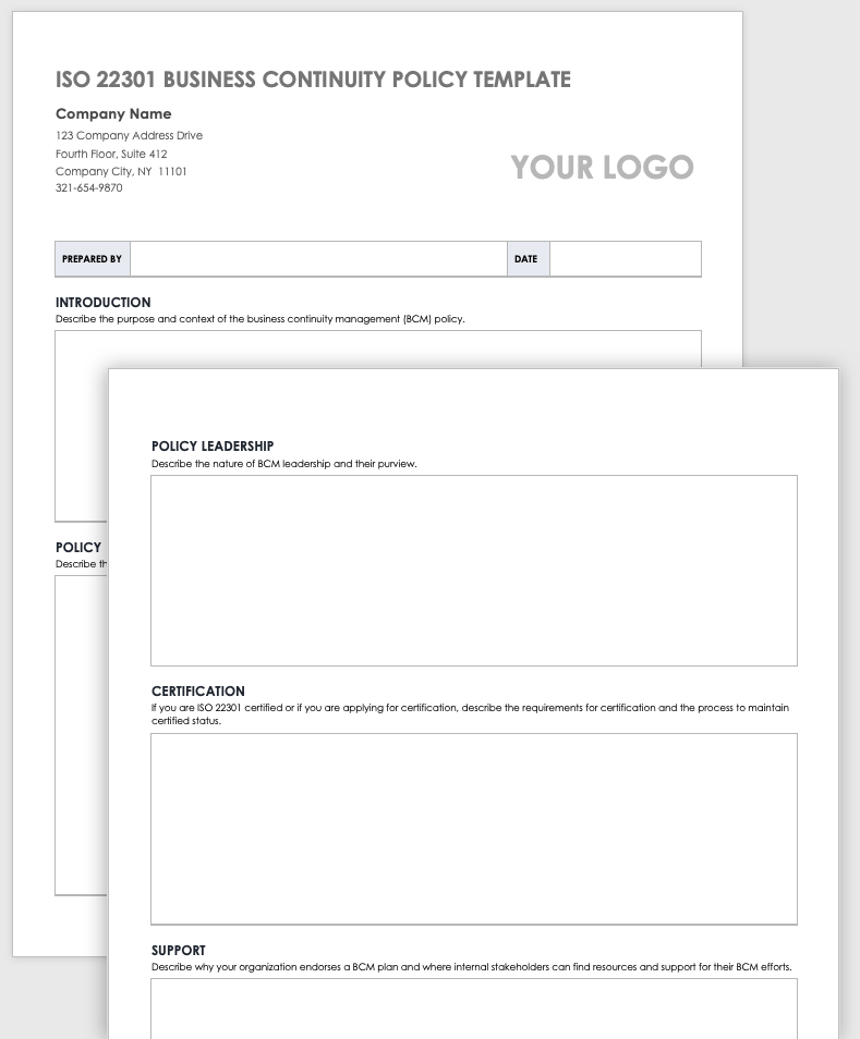 ISO 22301 Business Continuity Policy Template