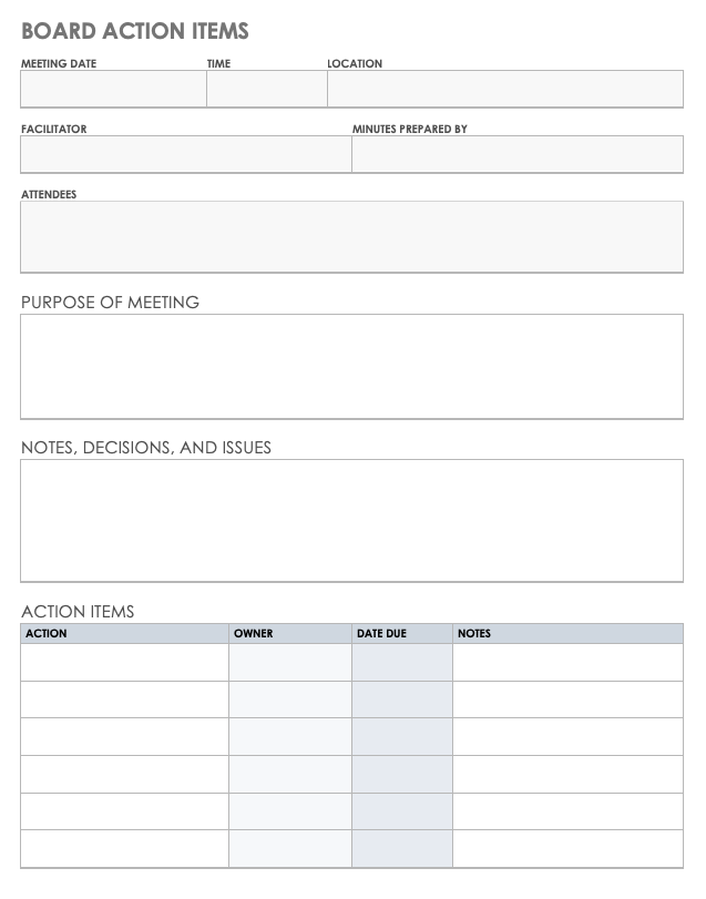 Board Action Item Template