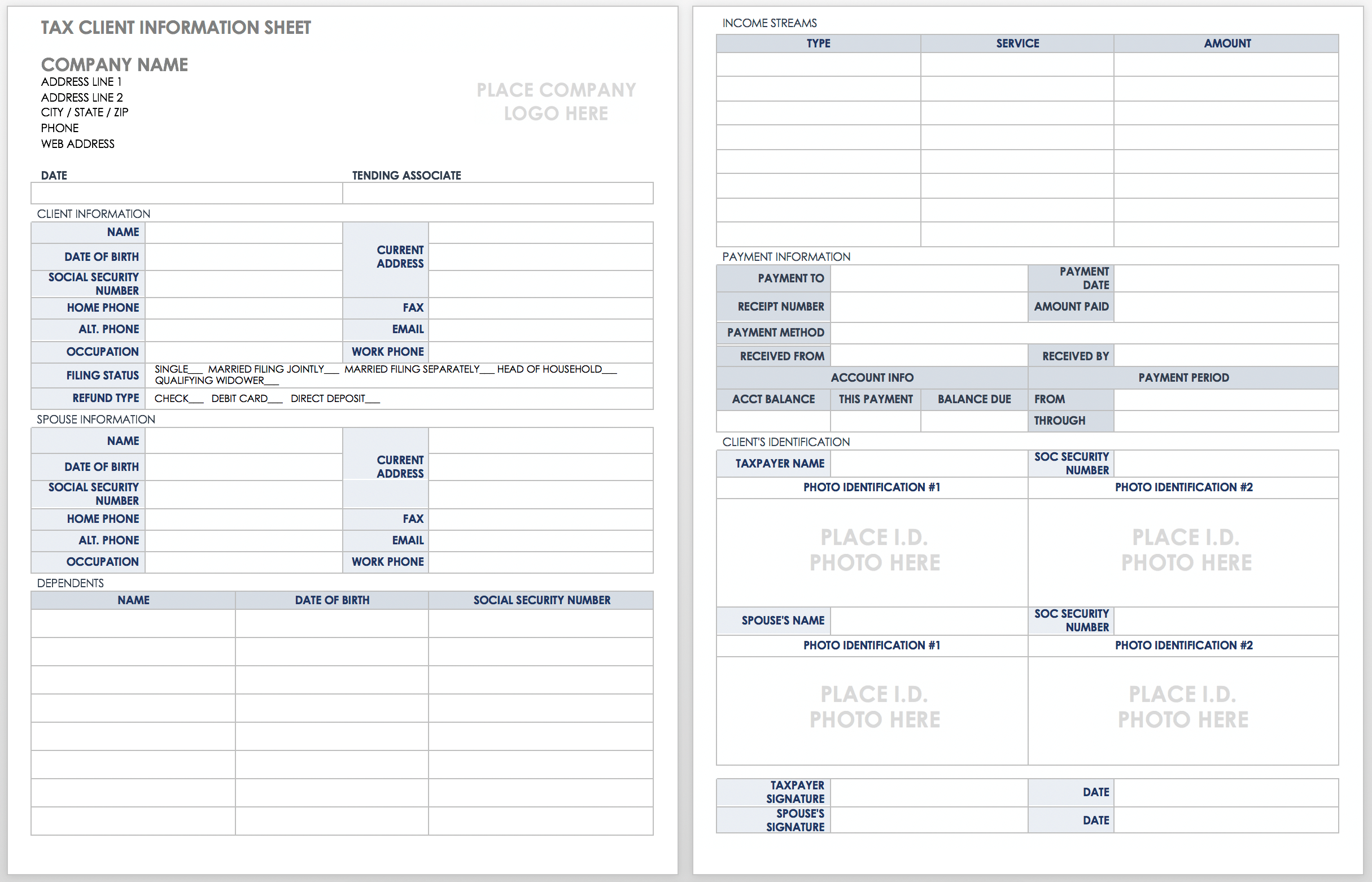 Tax Client Information Sheet Template