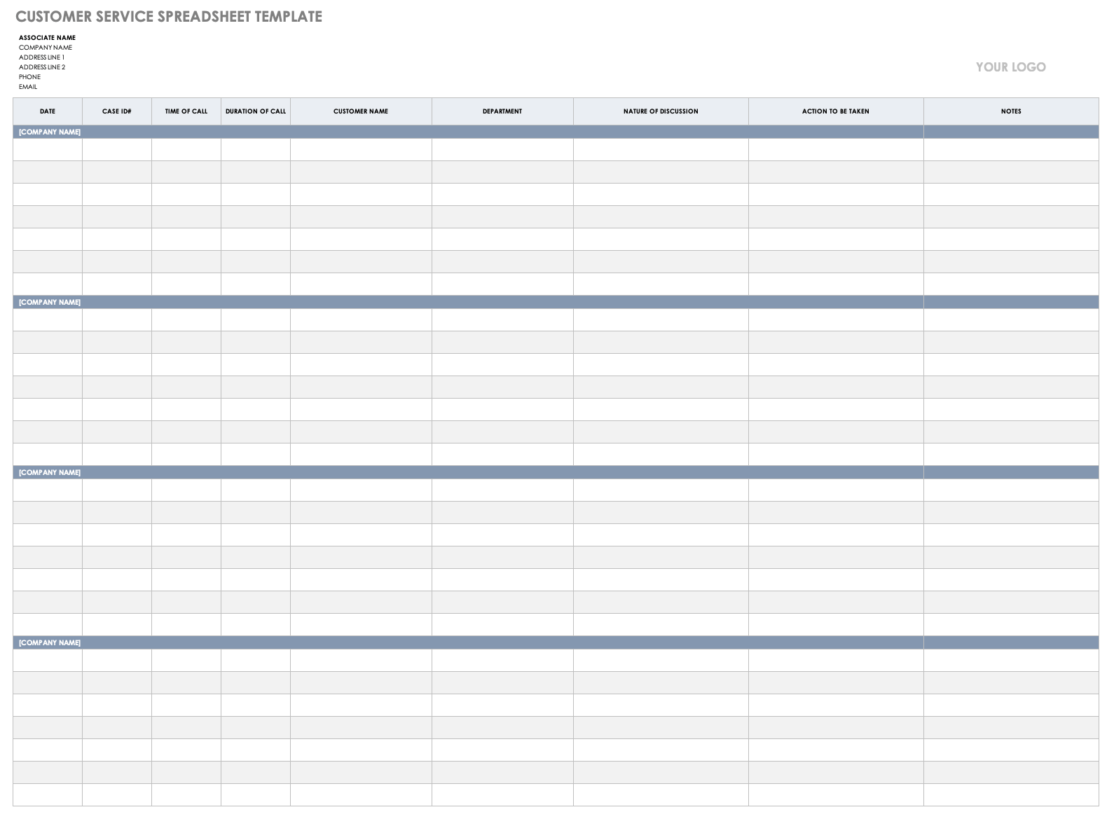 Customer Service Spreadsheet Template