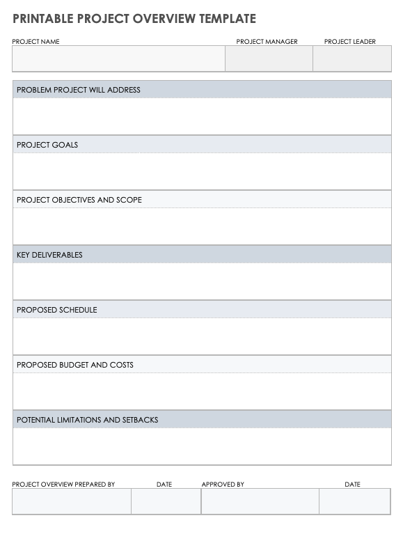 Printable Project Overview Template