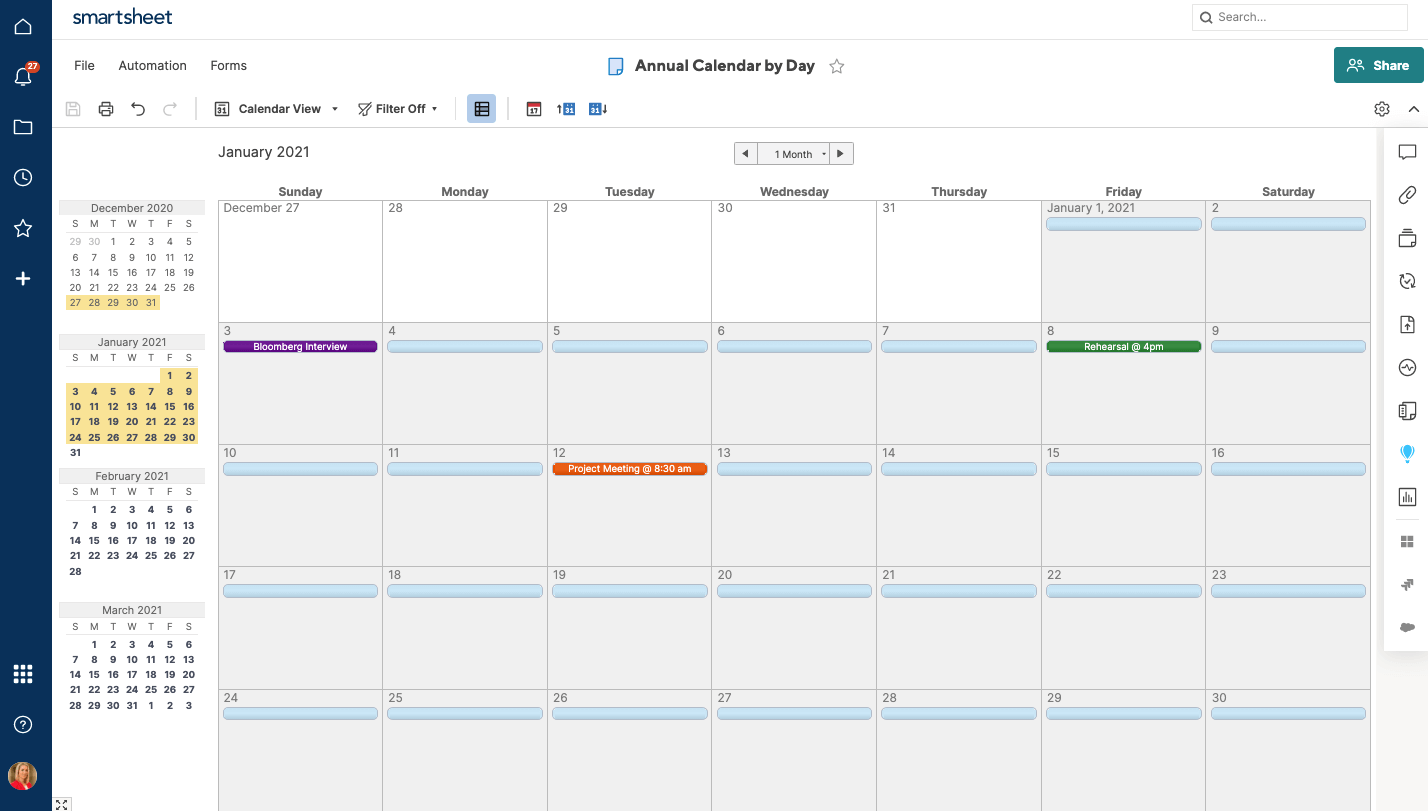 Smartsheet Calendar View