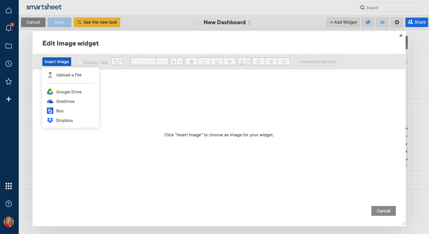 Image widget on Smartsheet dashboard