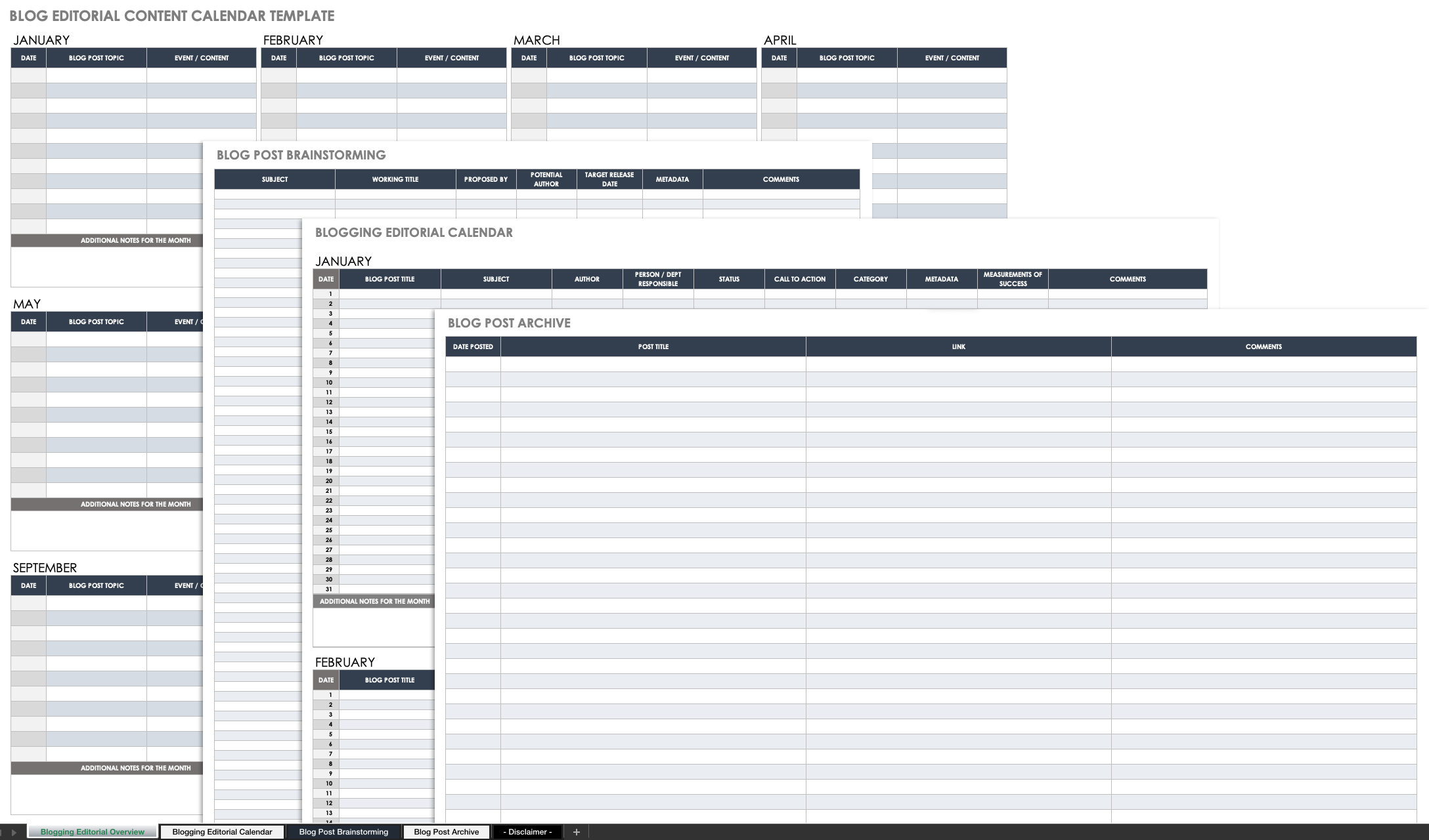 Blog Editorial Content Calendar Template