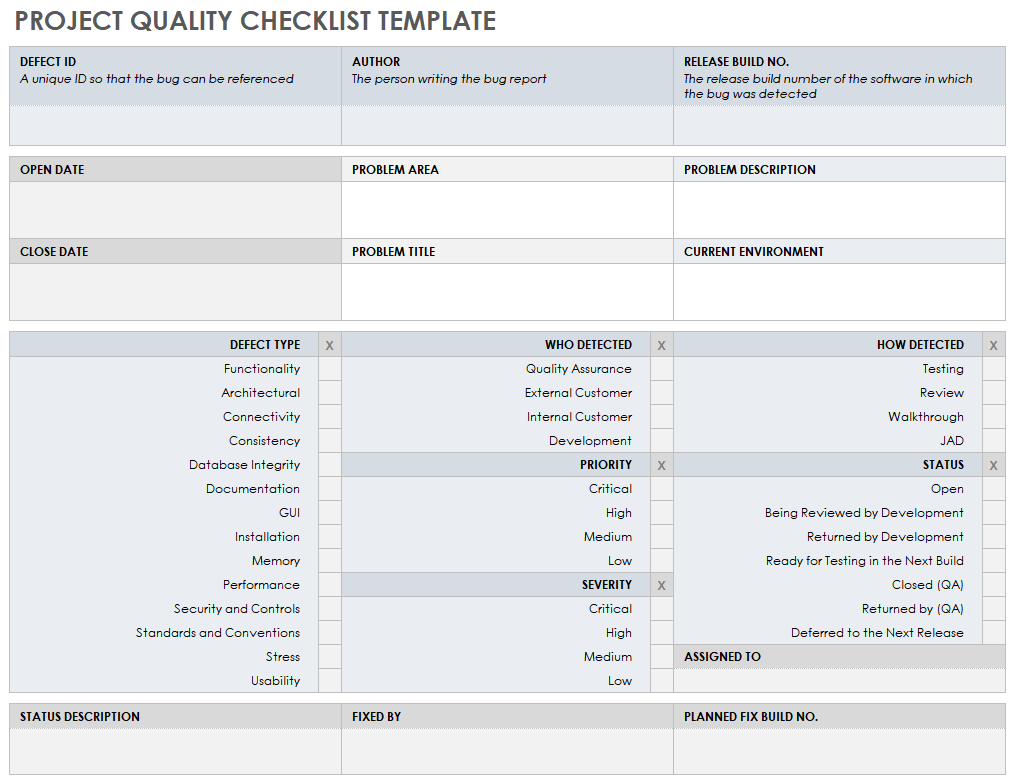 Project Quality Checklist Template