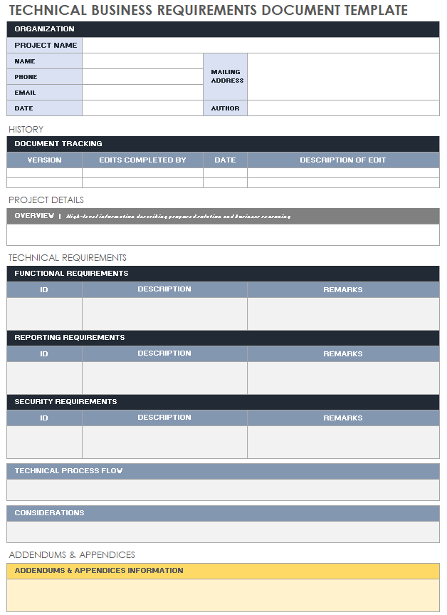 Technical Business Requirements Document Template