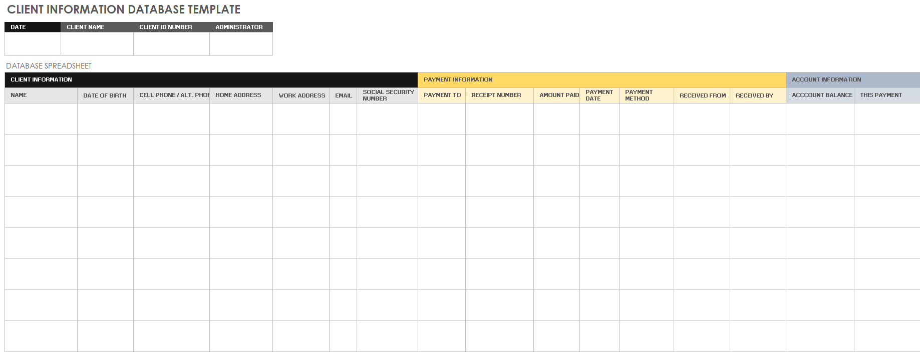 Client Information Database Template