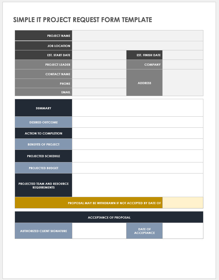 Simple IT Project Request Form Template