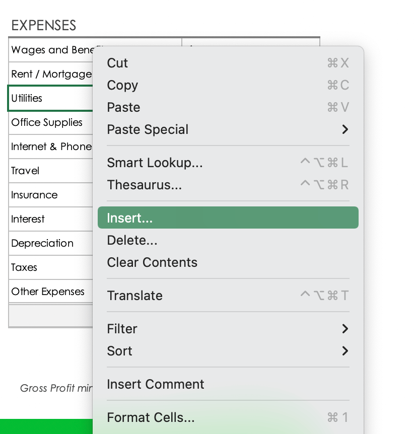 Expenses Customize Insert