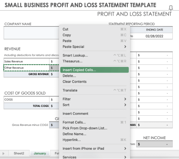 Revenue Insert Copied Cells