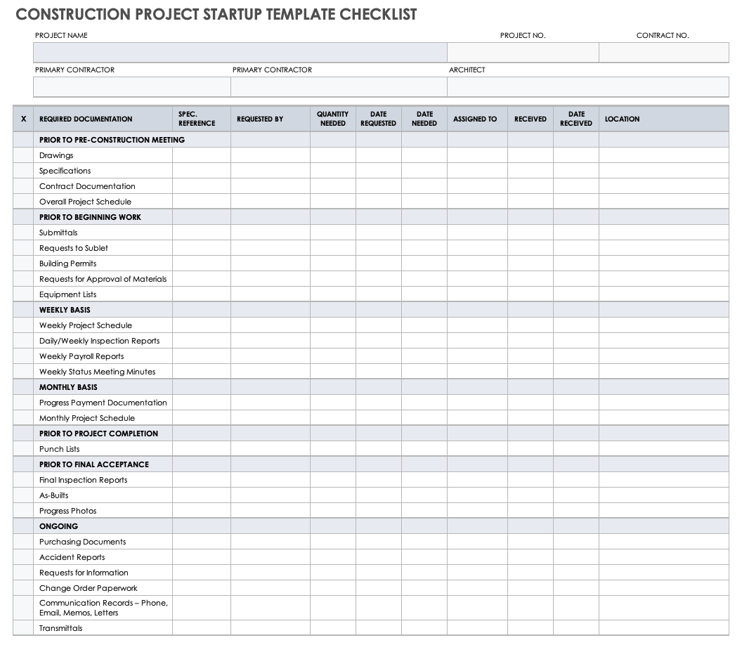 Construction Project Startup Checklist Template