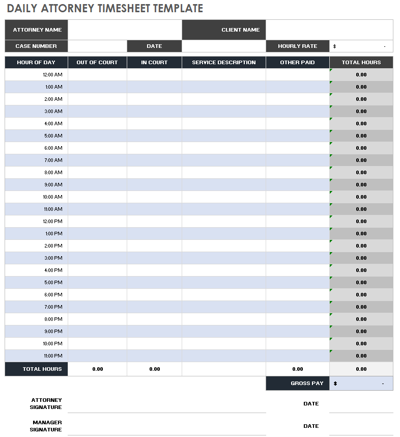 Daily Attorney Timesheet Template