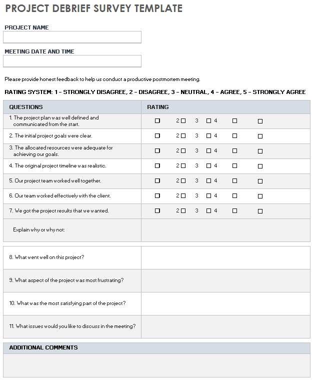 Project Debrief Survey Template