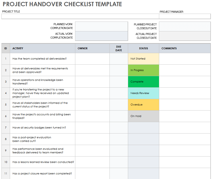 Project Handover Checklist Template