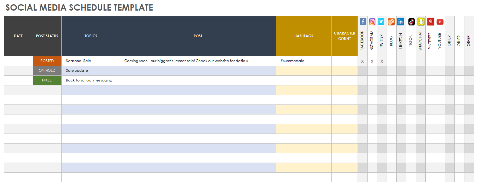 Social Media Schedule Template