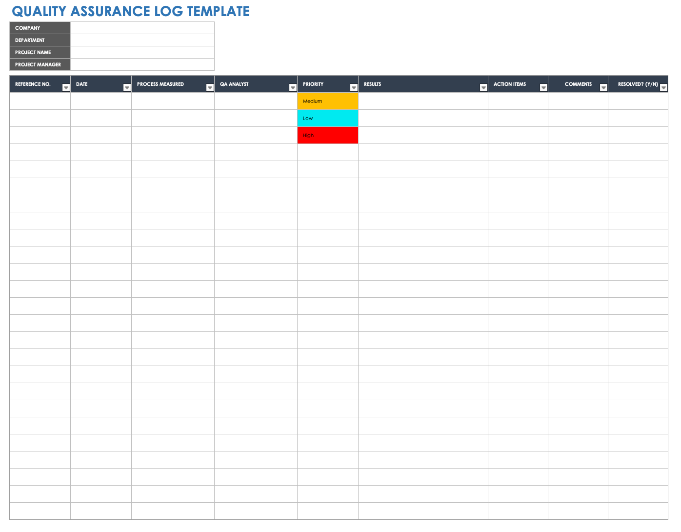 Quality Assurance Log Template