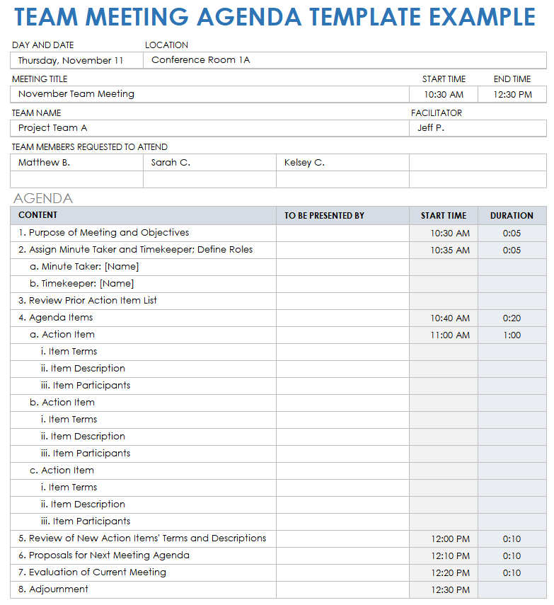 Example Team Meeting Agenda Template