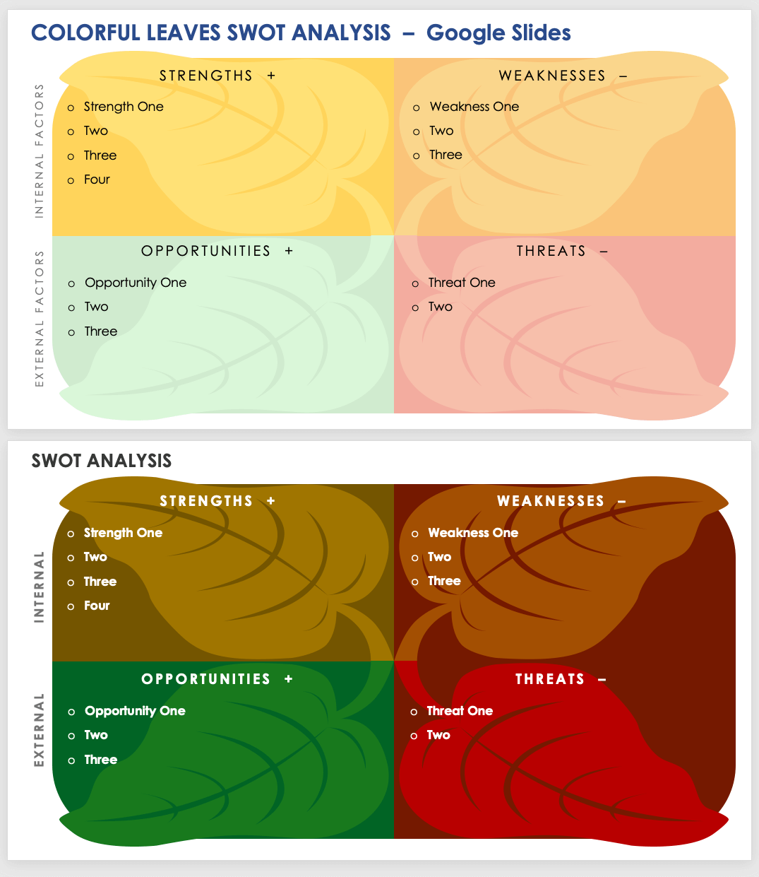 Colorful Leaves SWOT Analysis Template Google Slides