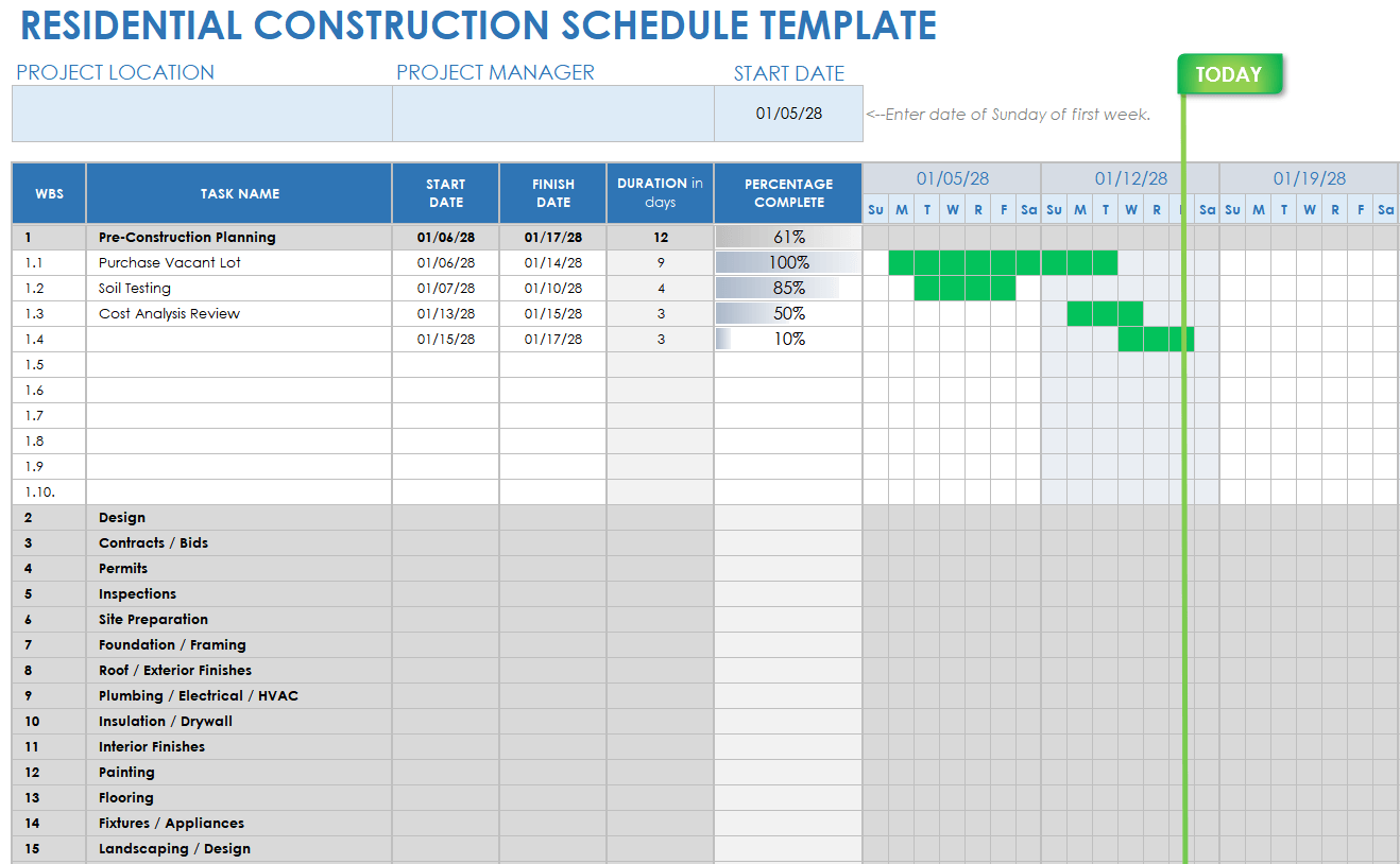 Residential Construction Schedule Template