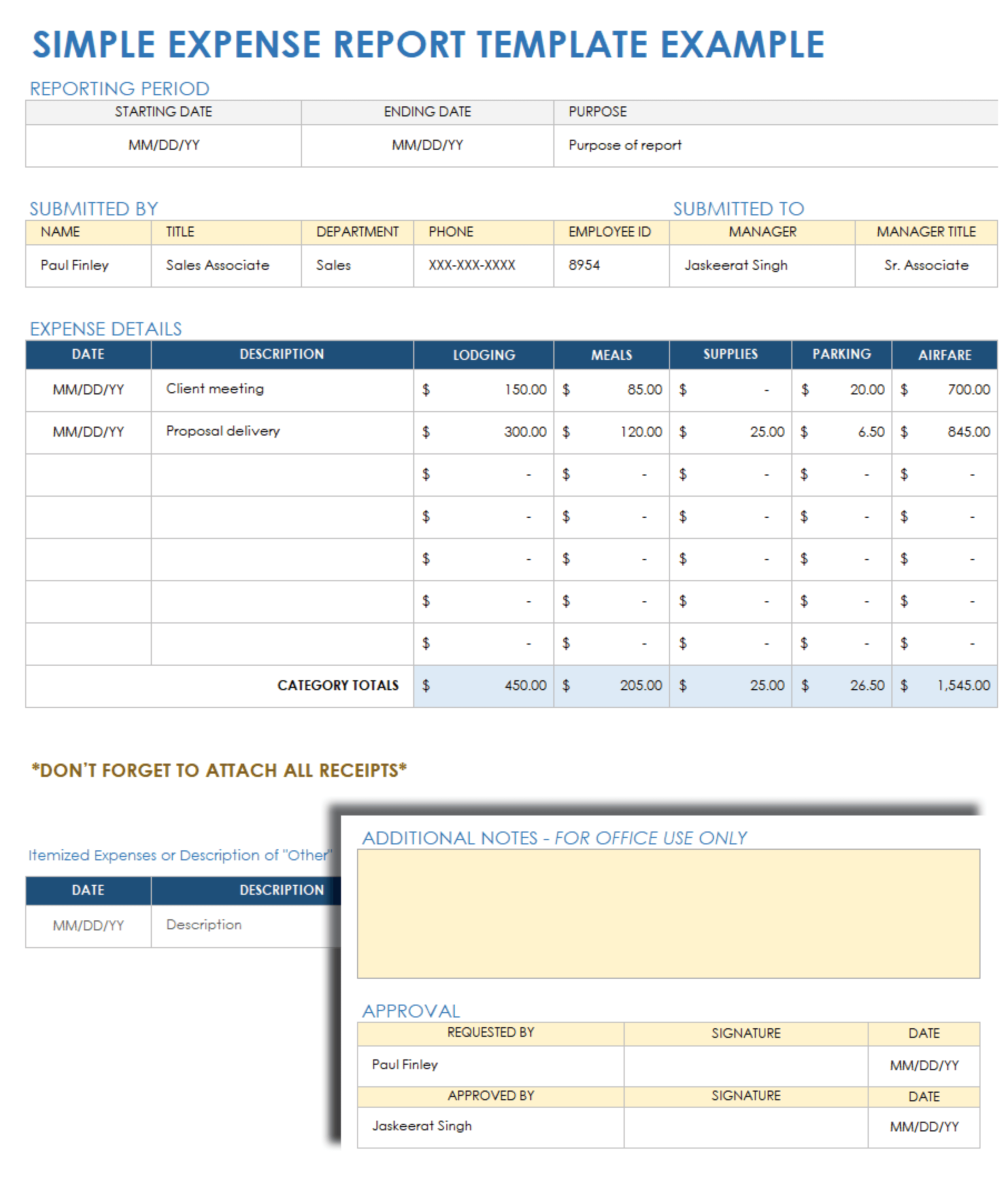 Simple Expense Report Template