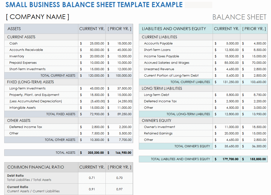 Small Business Balance Sheet Template