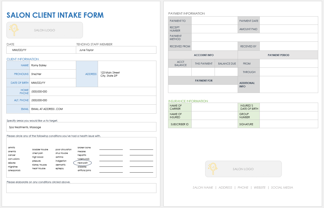 Salon Client Intake Form Template