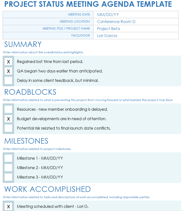 Project Status Meeting Agenda Template