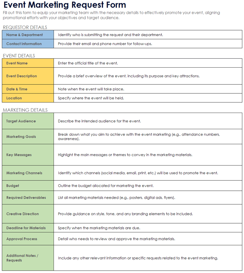 Event Marketing Request Form