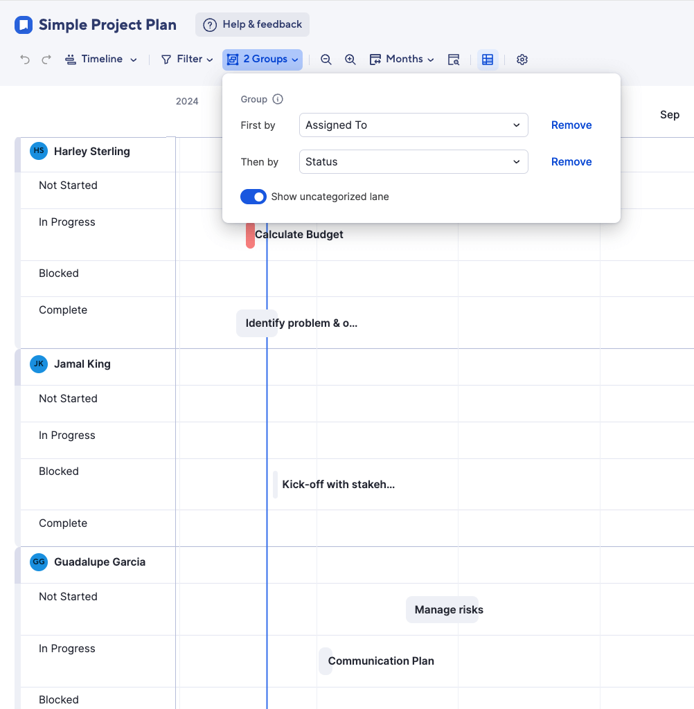 Excel Timeline view applying groups