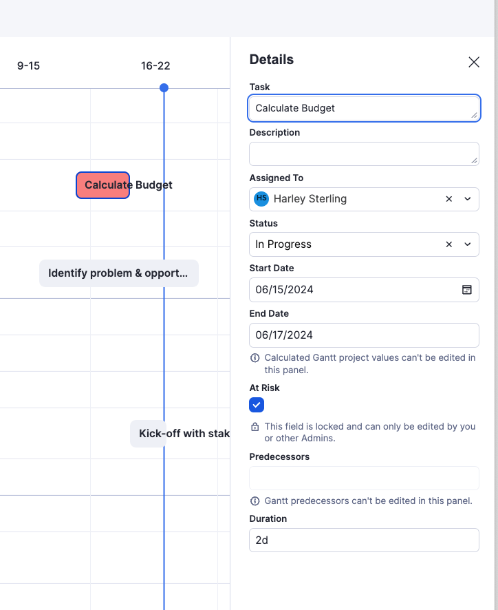 Excel Timeline view edit tasks