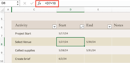 Excel template project timeline task date