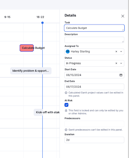 Timeline view edit tasks