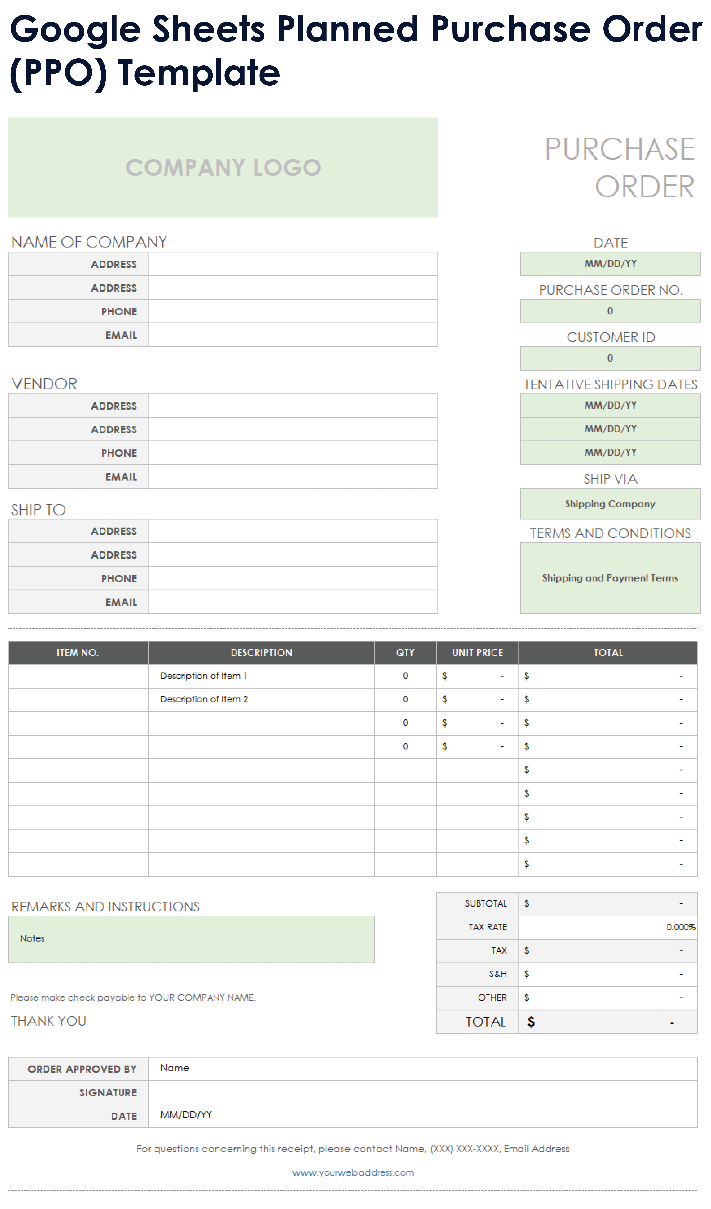 Google Sheets Planned Purchase Order PPO Template