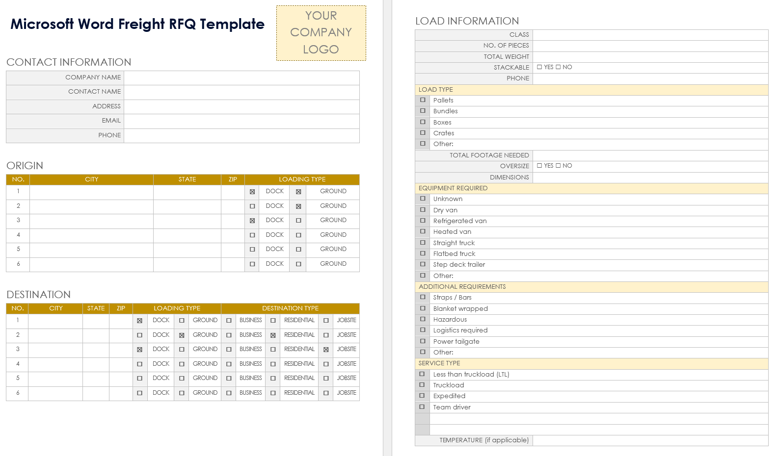 Microsoft Word Freight RFQ Template