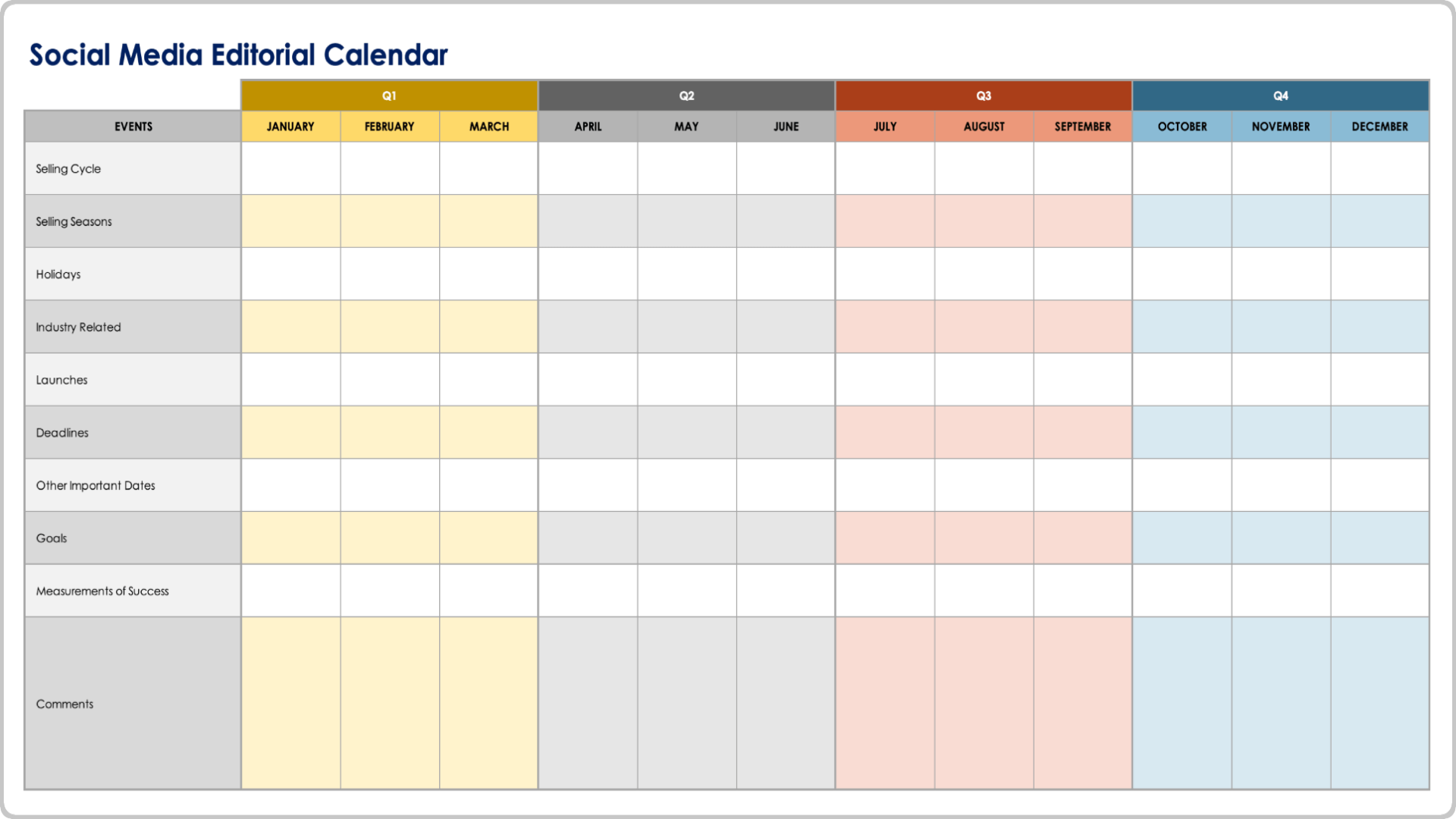 Social Media Editorial Calendar Template