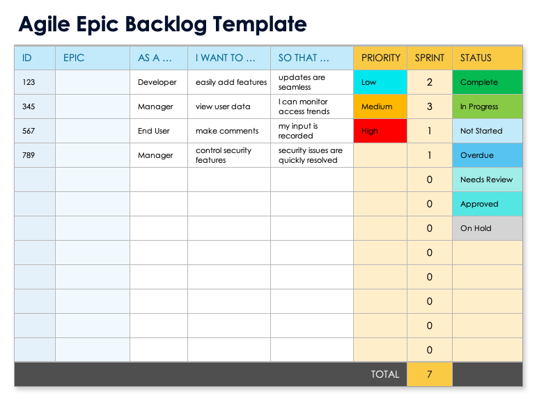 Agile Epic Backlog Template