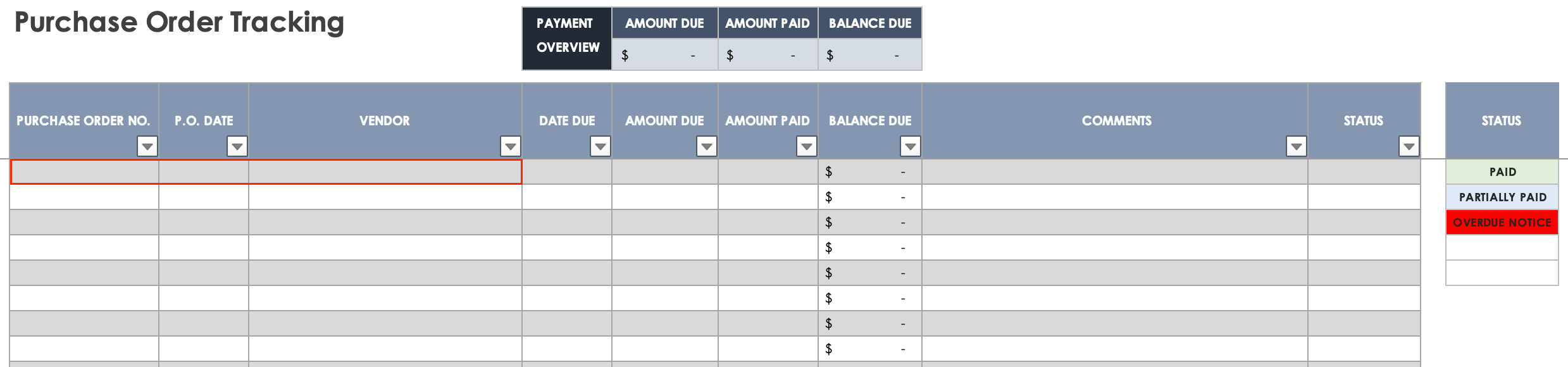 Excel Purchase Order Tracking Template Order Details