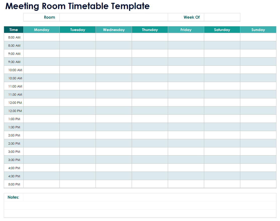 Meeting Room Timetable Template