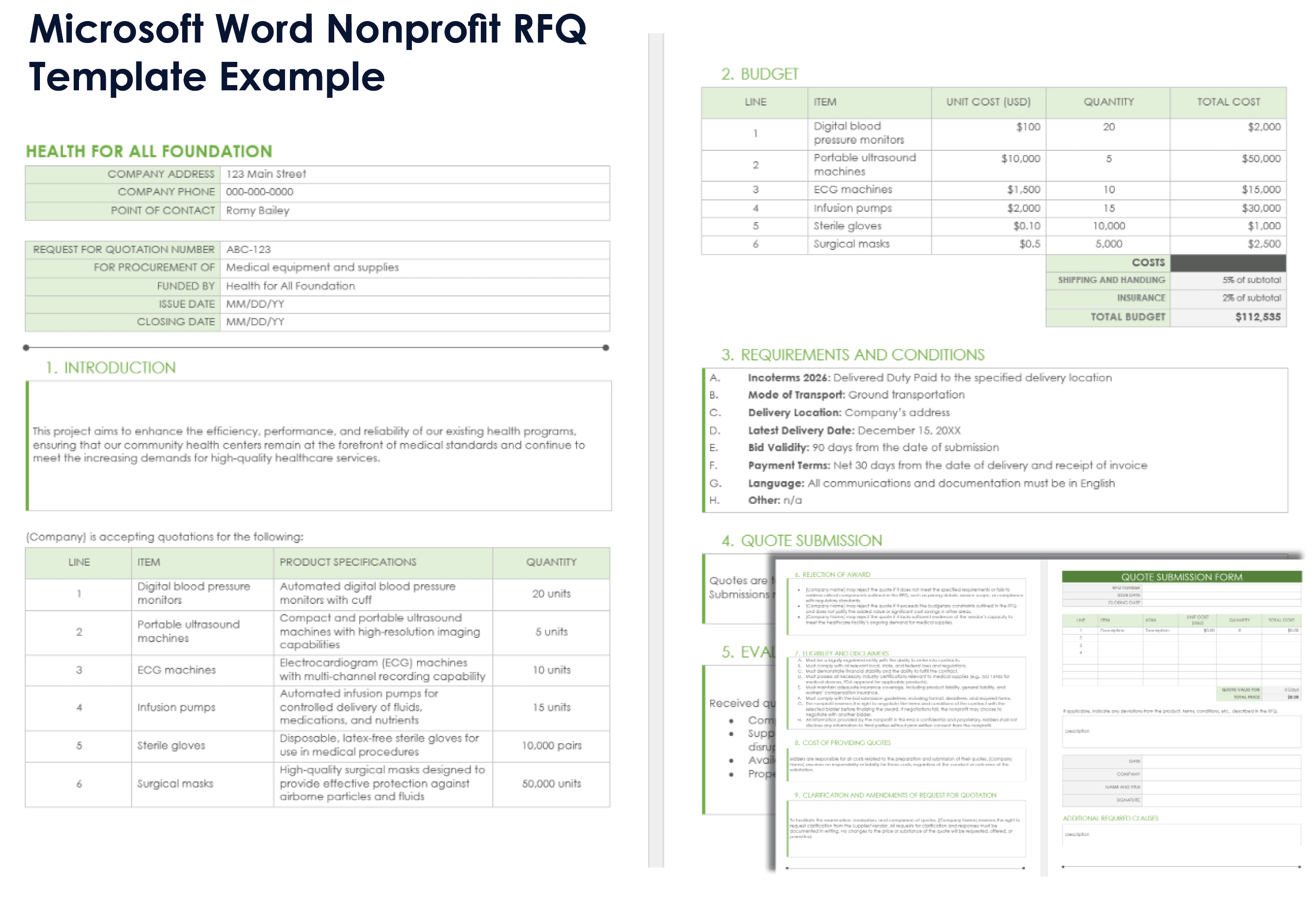 Microsoft word nonprofit RFQ template example