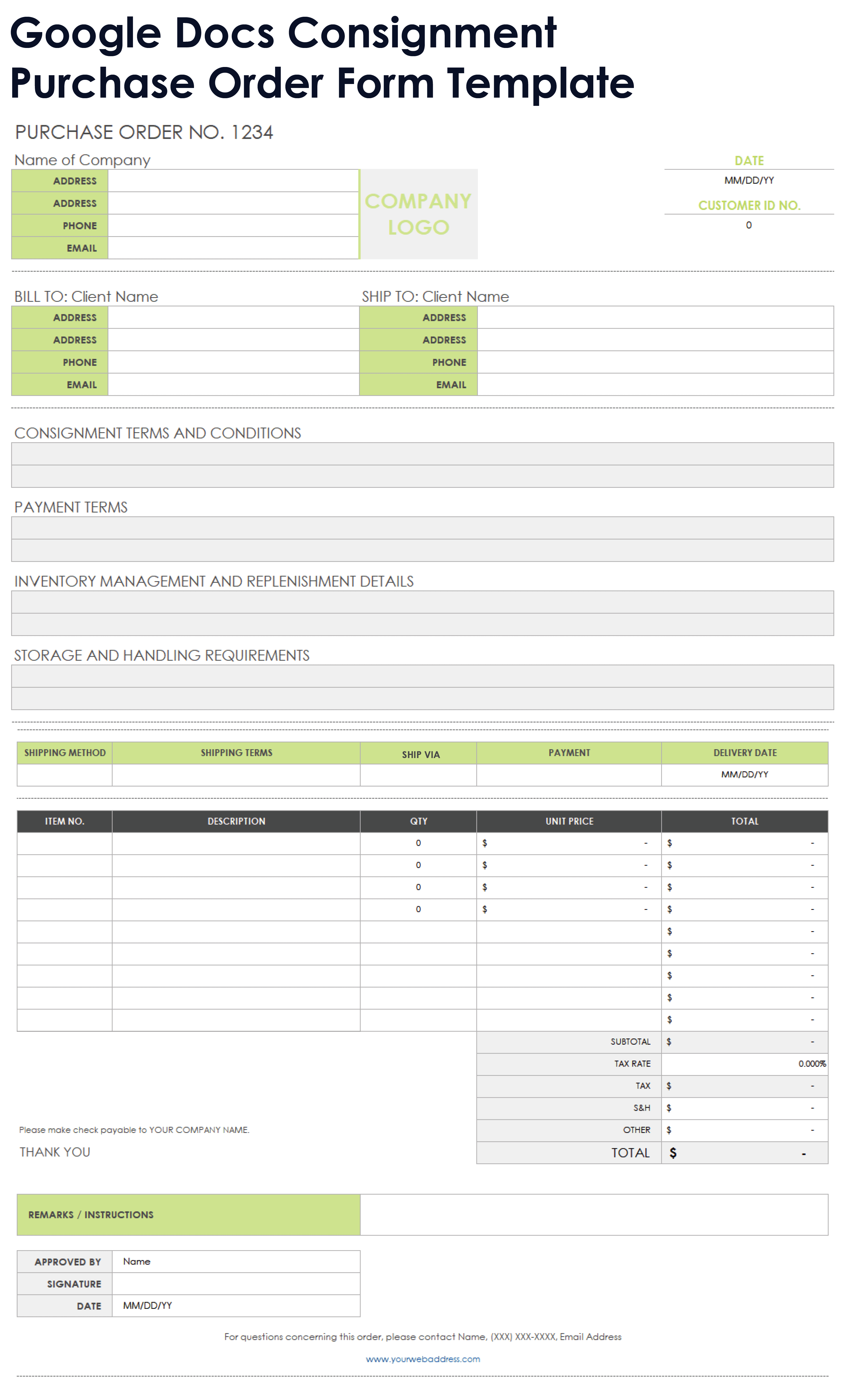 Google Docs Consignment Purchase Order Template