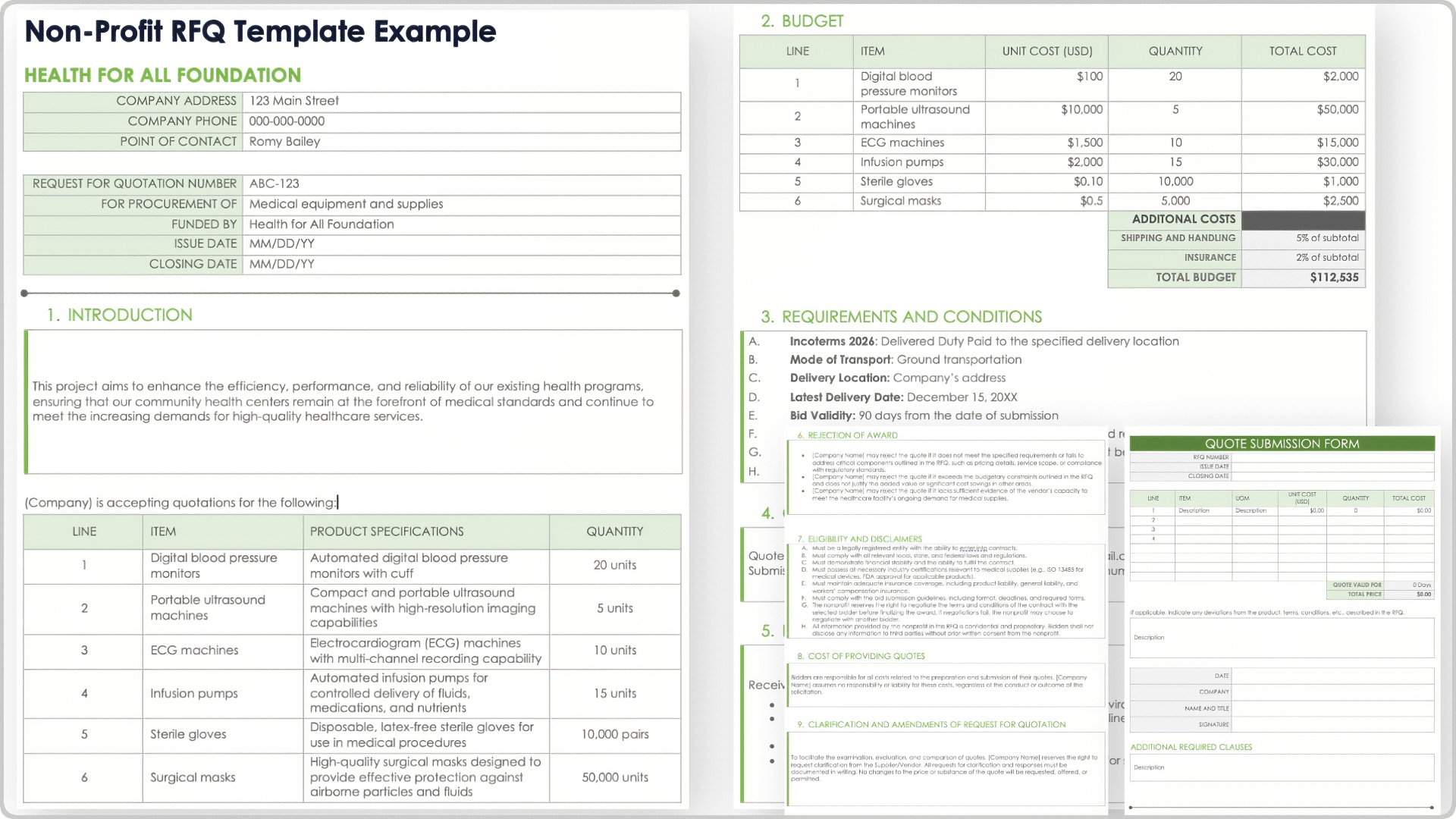 Nonprofit RFQ Template Example