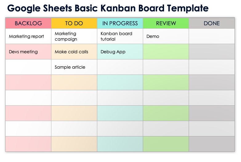 Google Sheets Basic Kanban Board Template