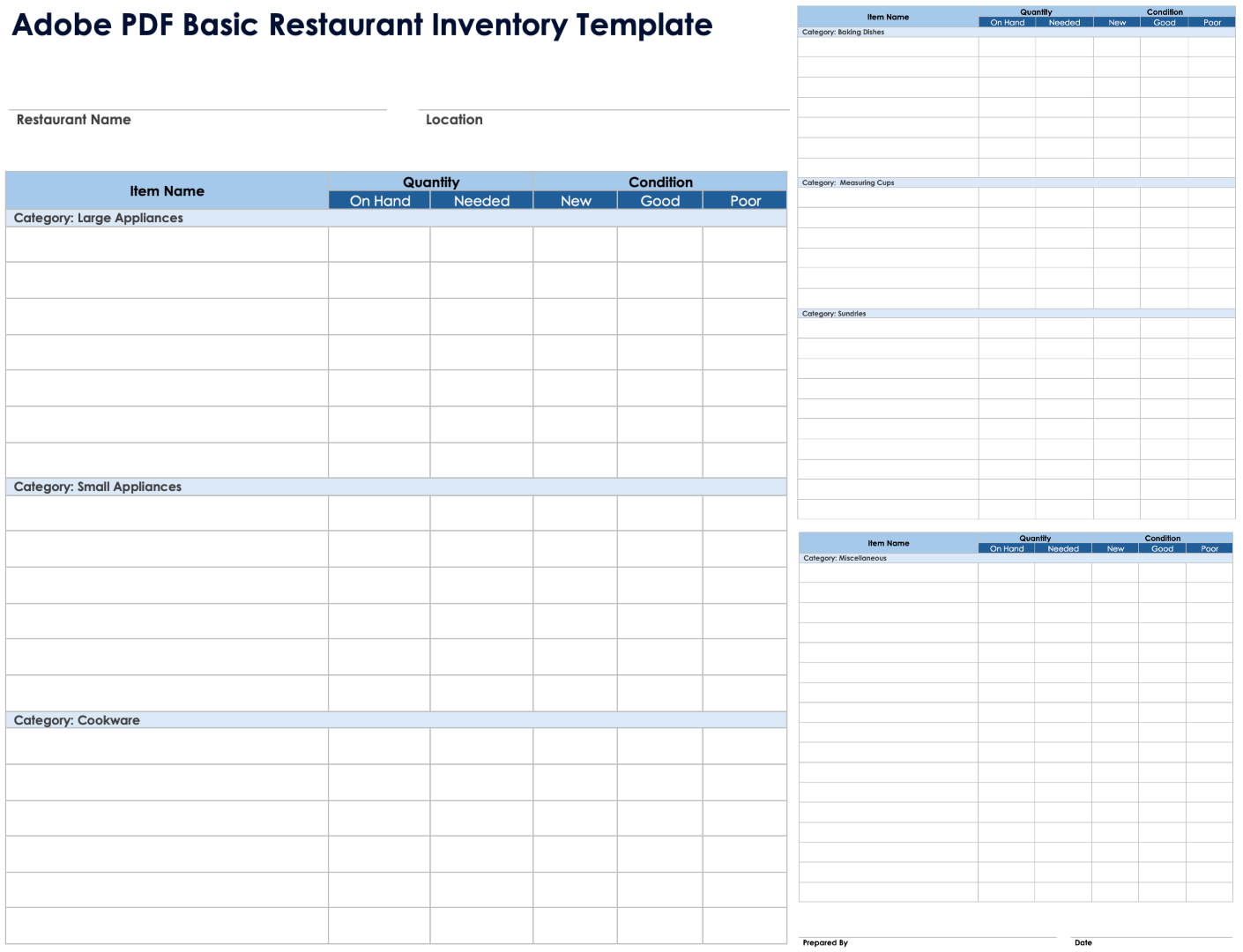 Adobe PDF Basic Restaurant Inventory Template